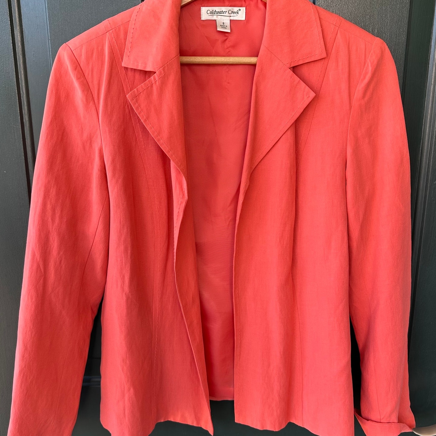 Coldwater Creek Melon Pink Silk Linen Blazer S Open Front Career Polished Chic